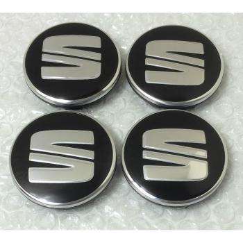 4 x SEAT plata negro logotipo insignia emblema 56 mm rueda centro tapacubos tapas
