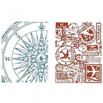 Sizzix Texture Fades A2 Embossing Folders 2/Pkg-Airmail & Compass By Tim Holtz