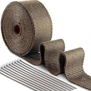 Ilauke - Banda para cabecera de escape, aislante, para tubo, colector turbo, calor alto, negra, con 10 abrazaderas de acero inoxidable, 10 m x 5 cm x 2 mm