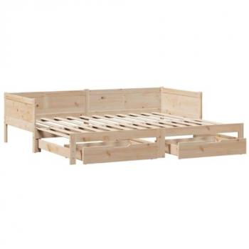 Sofá cama nido con cajones de madera maciza de pino 80x200 cm Marrón