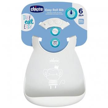 Chicco Babero de Silicona Easy Roll, 6m+, Color Gris