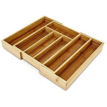Cajón Organizador de Cubiertos Expandible de Bambú, 5-7 Compartimentos, 5 x 43 x 34 cm, Color Natural