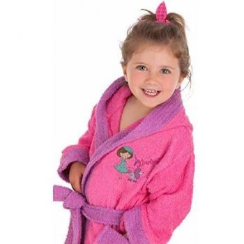 Secaneta Albornoz Algodón Bordado para Niña, con Dibujos, Modelo Ninnet, para Niñas de 2 a 4 Años, Multicolor
