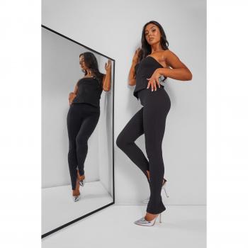 Kaiia Ribbed Bandeau Side Split Top Black UK 12