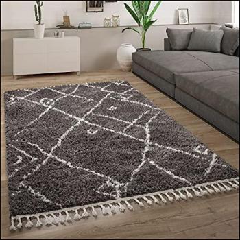 Alfombra Salón Pelo Largo Shaggy Escandinava Flecos Mullida Moderna 240x340 cm, Color: Antracita 2