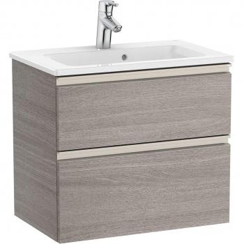 Mueble de baño compacto Roca The Gap con 2 cajones y lavabo, color Roble City texturizado, medidas 605 x 380 x 537 mm