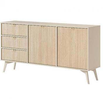 Cómoda Lima P100 Beige con 3 Cajones y Puertas, 158 x 80 x 38 cm