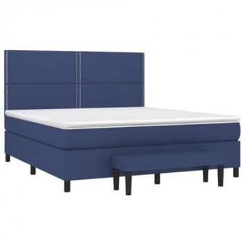 Cama box spring con colchón viscoelástico de espuma, protector, muelles ensacados, adaptable, acolchado reversible, tela azul 180x200 cm