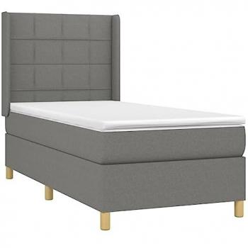 Cama Box Spring con colchón y luces LED, tela gris oscuro, 80x200 cm
