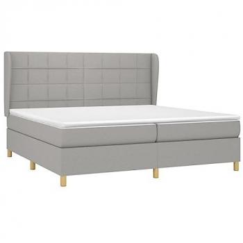 Cama box spring con colchón viscoelástico de espuma, protector, muelles ensacados, adaptable, acolchado reversible, tela gris claro 200x200 cm