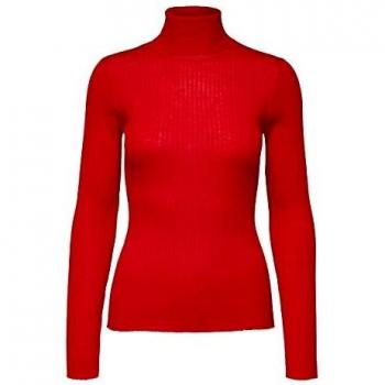 SELECTED FEMME Slfcosta LS Knit Rib Rollneck B suéter, Rojo
