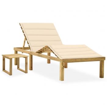 Tumbona de jardín Día y Noche con mesa y cojín de madera de pino impregnada