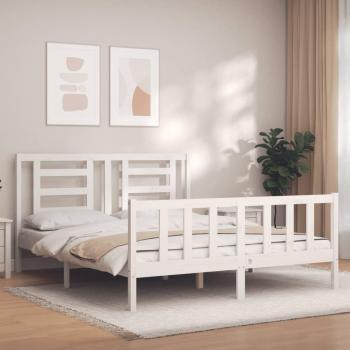 Cabecero King Size Blanco Madera Maciza con estructura de cama matrimonio, fabricado en madera maciza, color blanco
