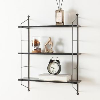 Estantería de Pared Ösel con 3 Estantes Ajustables, Estructura de Acero, 64 x 48 x 15 cm, Efecto Mármol Negro