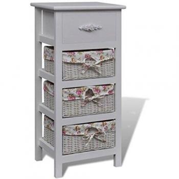 vidaXL Estantería de Almacenamiento con 1 Cajón y 3 Cestas Estante de Almacenaje Habitación Mueble Organizador Madera de Paulwnia Blanco