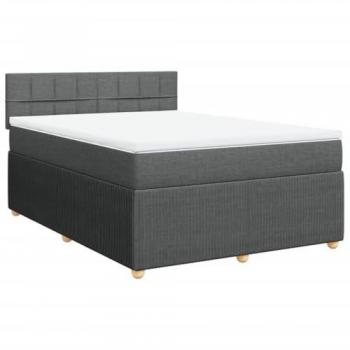 Cama box spring con colchón tela gris oscuro 140x190 cm