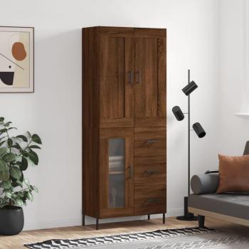 Aparador alto de madera contrachapada marrón roble 69,5x34x180 cm