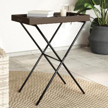 vidaXL Folding Tray Table - Brown, 65x40x75 cm, Poly Rattan