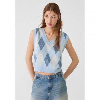 Sky Blue Argyle Knit Vest XS