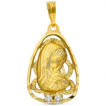Medalla de Oro 18k Virgen Niña Colgante Primera Comunión 23mm y Medalla oro 18k Angelito 40mm brillo lisa [AC1034]