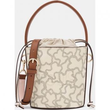 Bolso cubo mini Kaos Icon en beige con estampado de logos