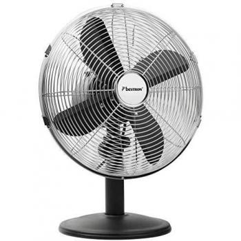 Bestron Ventilador de Mesa con Función de Giro en Diseño Retro, Altura: 43 cm, Diámetro 35 cm, Summer Breeze, 35 W, Blanco