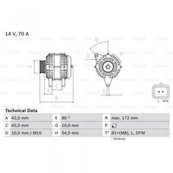 Alternador Bosch 0 986 049 370 - 70 A, 14 V para Peugeot y Citroën