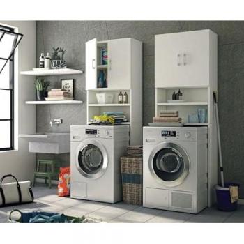 Mueble Multiusos para Lavadora con Dos Estantes y Dos Puertas Blancas