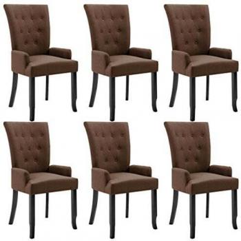 vidaXL Brown Fabric Dining Chairs with Armrests - Set of 6