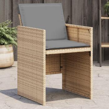 Beige Poly Rattan Garden Chairs with Cushions - Set of 4
