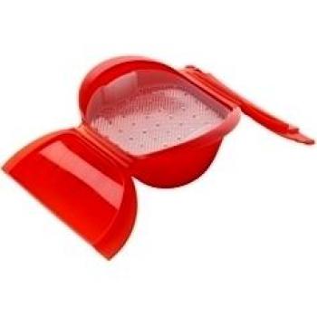 Lékué Estuche Vapor Hondo 500 ml con Bandeja, Silicona Platino, Rojo