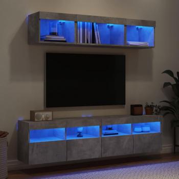 Mueble de TV pared con LED 5 piezas madera ingeniería gris hormigón vidaXL