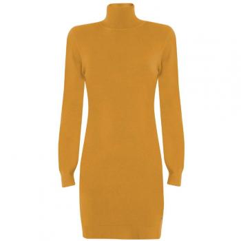 YES ZEE High Neck Ribbed Knitted Dress - Yellow, Size: L