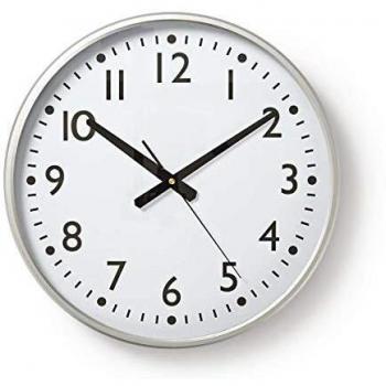 Reloj de pared Nedis 38 cm con grandes números - Blanco/Plata