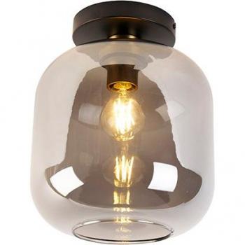 Plafón de diseño negro y dorado con cristal ahumado - Zuzanna, E27, adecuado para LED, 1 x 40 Watt