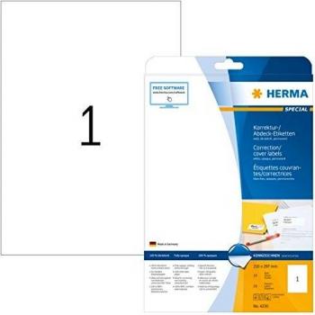 Etiquetas de Corrección HERMA 4230, A4, 210 x 297 mm, Paquete de 25 Etiquetas Blancas