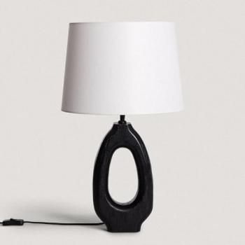 Lámpara de Mesa LED Madera Negra Darshan Blanco Antiguo Decorativa
