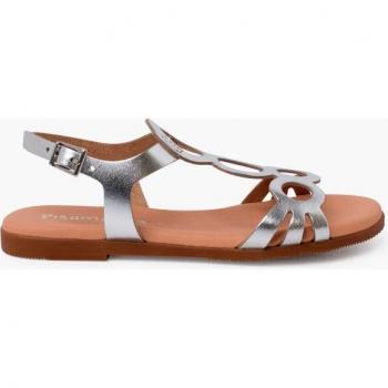 Sandalias abiertas de niña de piel metalizada con pulsera y cierre de hebilla