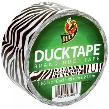 Duck Brand 280110 Cinta adhesiva impresa, Zig-Zag Zebra, 1.88 pulgadas x 10 yardas, rollo individual