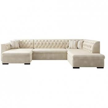 Sofá Rinconero Comfivo 269 con Función de Descanso y Caja de Ropa de Cama, U-Forma, Magic Velvet 2250 + Senegal 825, Dimensiones: 345x205x82cm
