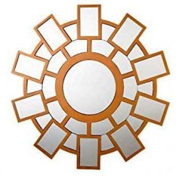 Espejo de Pared Decorativo Redondo Ø 80 cm con Marco en Forma de Sol Dorado Rozel