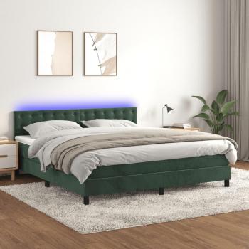 Cama Box Spring con Colchón y LED Verde Oscuro 160x200 cm Terciopelo