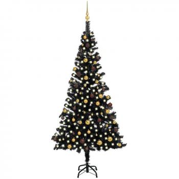 vidaXL Artificial Pre-lit Christmas Tree with Ball Set Black 240 cm PVC