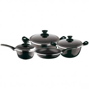 MAGEFESA ESP-Fit - Batería de Cocina 7 Piezas. Material Acero vitrificado Exterior Negro. Antiadherente bicapa Reforzado. Apta para Todo Tipo de cocinas, Especial inducción. 50% de Ahorro energético.