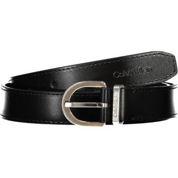 Sleek Black Women's Leather Belt with Metal Logo Buckle - 70 cm / 28 Inches