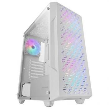 Caja Semitorre ATX Mars Gaming MC-GEO, 4 Ventiladores FRGB 12cm, Panel Frontal Mesh Geométrico, Cristal Templado Blanco