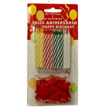 Vela cumpleaños (20 velas+20 bases