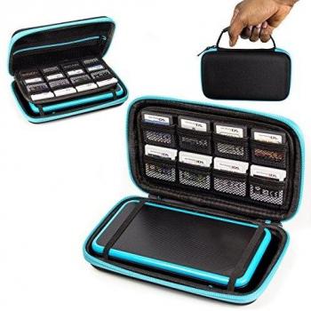 Orzly 2DS XL Case, Carry Case for New Nintendo 2DS XL - Protective Hard Shell Portable Travel Case Pouch for New 2DS XL Console with Slots for Games & Zip Pocket - BLUE on Black