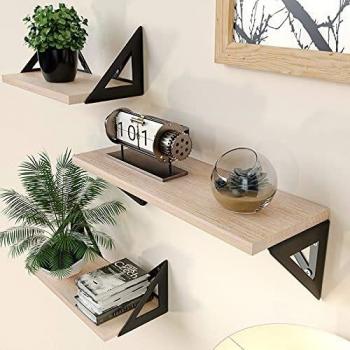 FINEW Estantes de Pared, Juego de 3 Estantería Colgante rústica, Baldas Flotantes en Madera Versátil, Estantes Madera en Bruto Decorativos para Cocina, Dormitorio, Sala de Estar, baño, Oficina