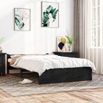 Estructura de cama doble de madera maciza negra 135x190 cm